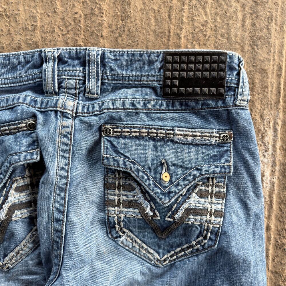 VINTAGE AFFLICTION BUCKLE COOPER BOOTCUT Y2K 00S JEANS LIGHTWASH 34X30 HONEYCOMB - Picture 2 of 8